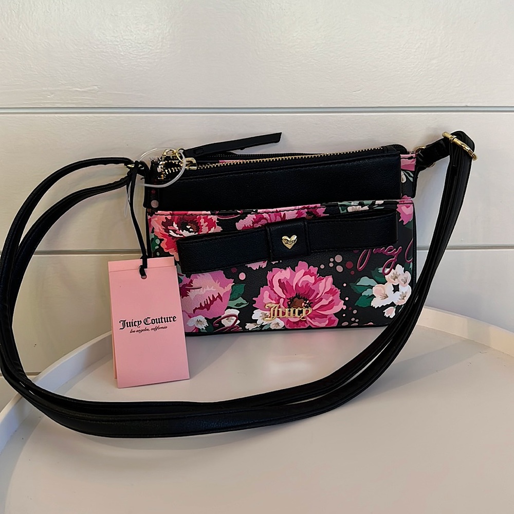 NWT JUICY COUTURE PICK UR PETAL PEEK A BOW CROSSBODY with removable pouch